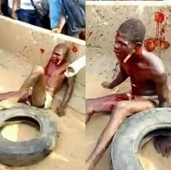 End of the Road for a Thief with Juju as Angry Mob Beat and Set Him Ablaze in Onitsha (Shocking Photos)